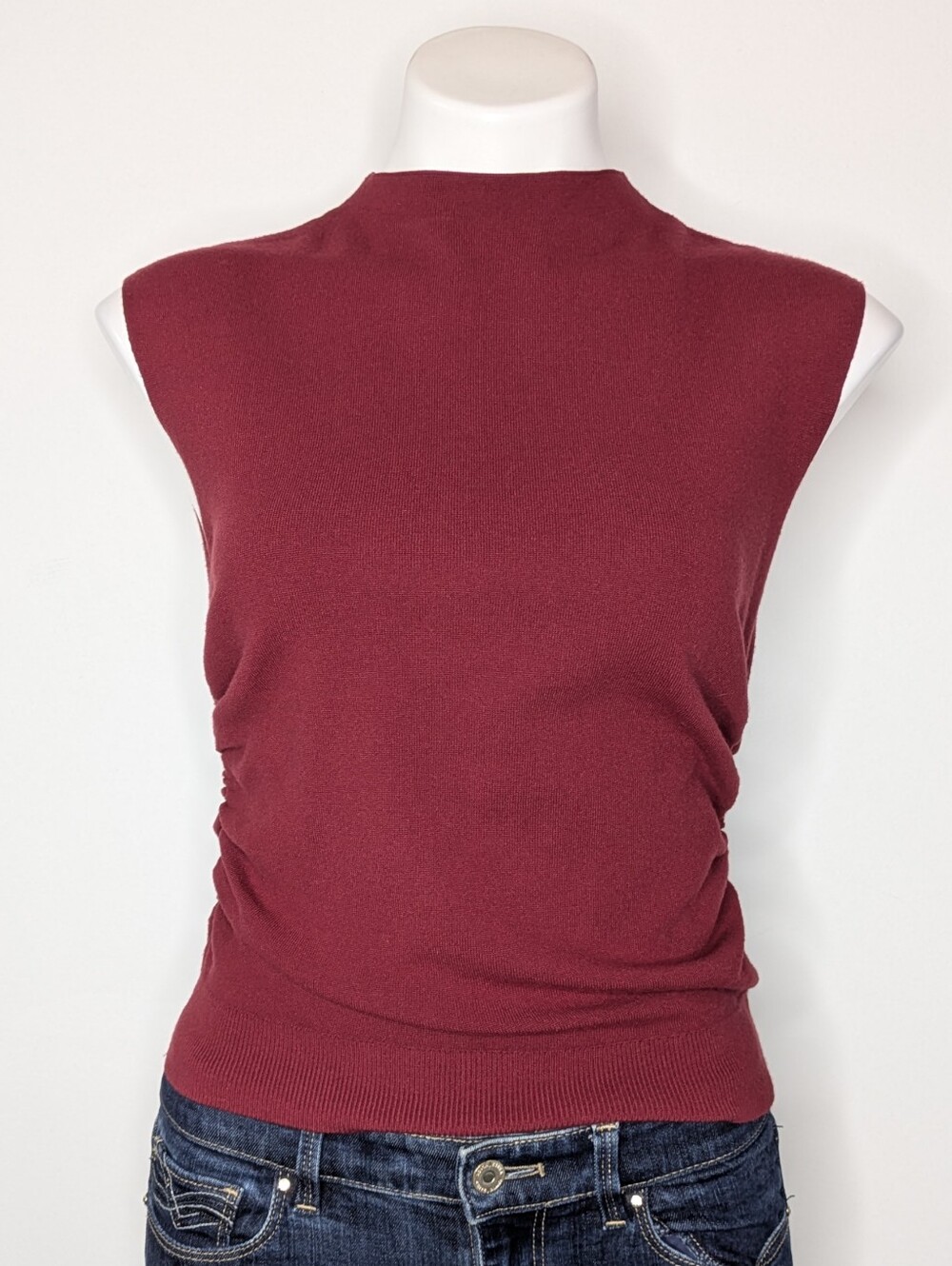 Open Edit Burnt Red Sleeveless High Neck Gathered Side Sweater Tank M